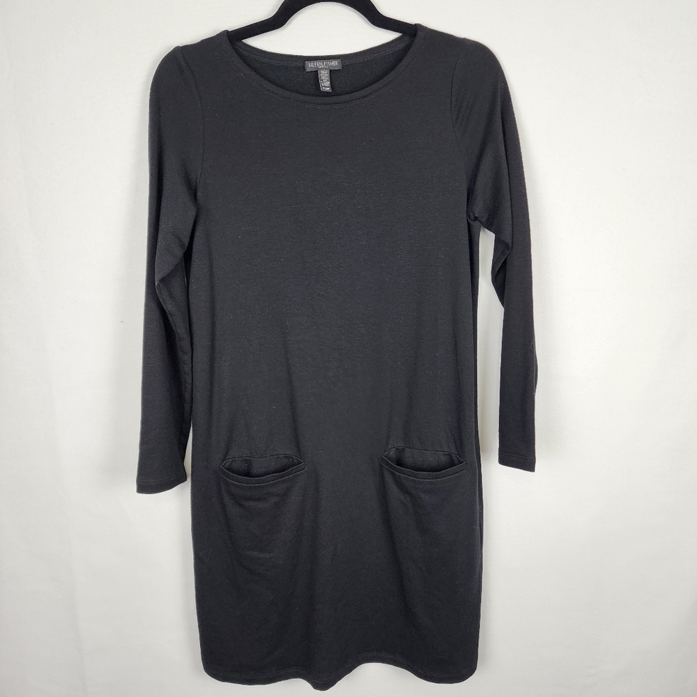 Eileen Fisher Long Sleeve Square Front‎ Pocket Mini Dress SIZE SP